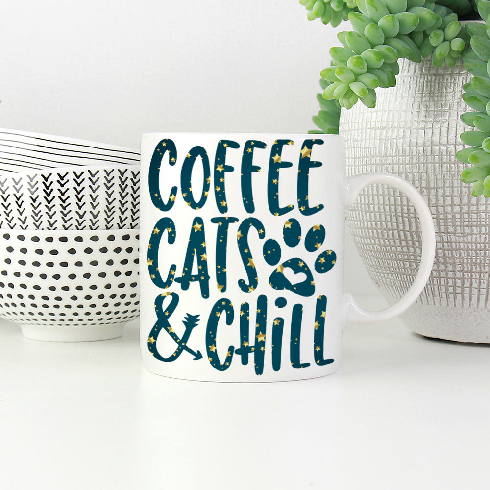 Coffee Cats And Chill In Star Pattern Mug at $13.95 found at Personalizedpetlovergifts