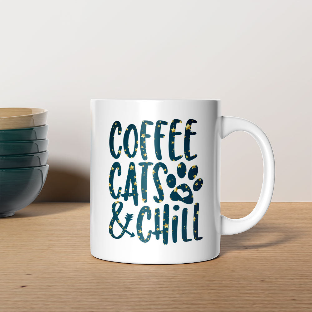 Coffee Cats And Chill In Star Pattern Mug at $13.95 found at Personalizedpetlovergifts