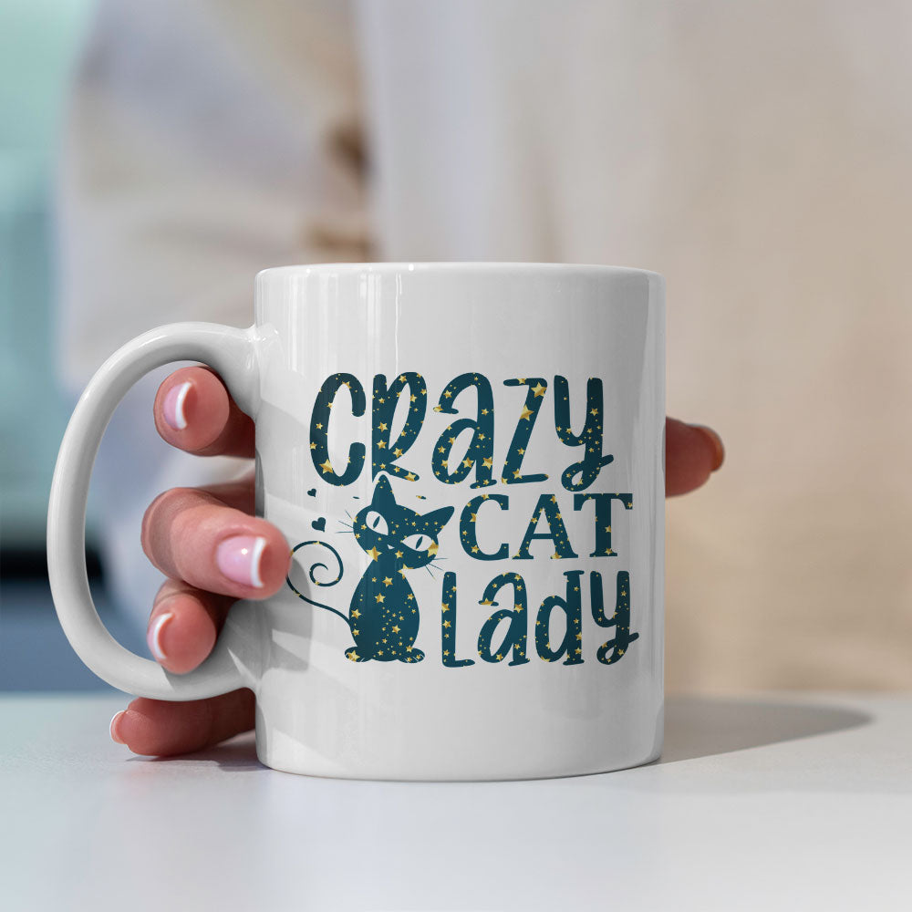 Crazy Cat Lady With a Cat In Star Pattern Mug at $13.95 found at Personalizedpetlovergifts