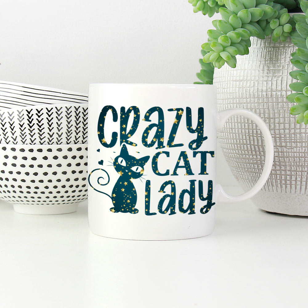 Crazy Cat Lady With a Cat In Star Pattern Mug at $13.95 found at Personalizedpetlovergifts