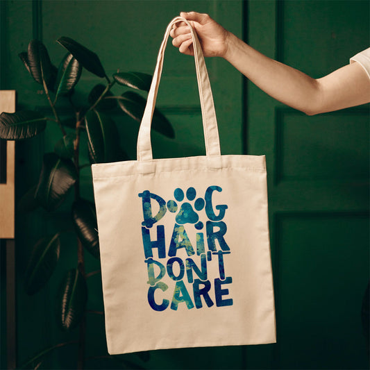 Dog Hair Don_t Care With A Paw With Blue Paint Font Totes at $22.95 found at Personalizedpetlovergifts