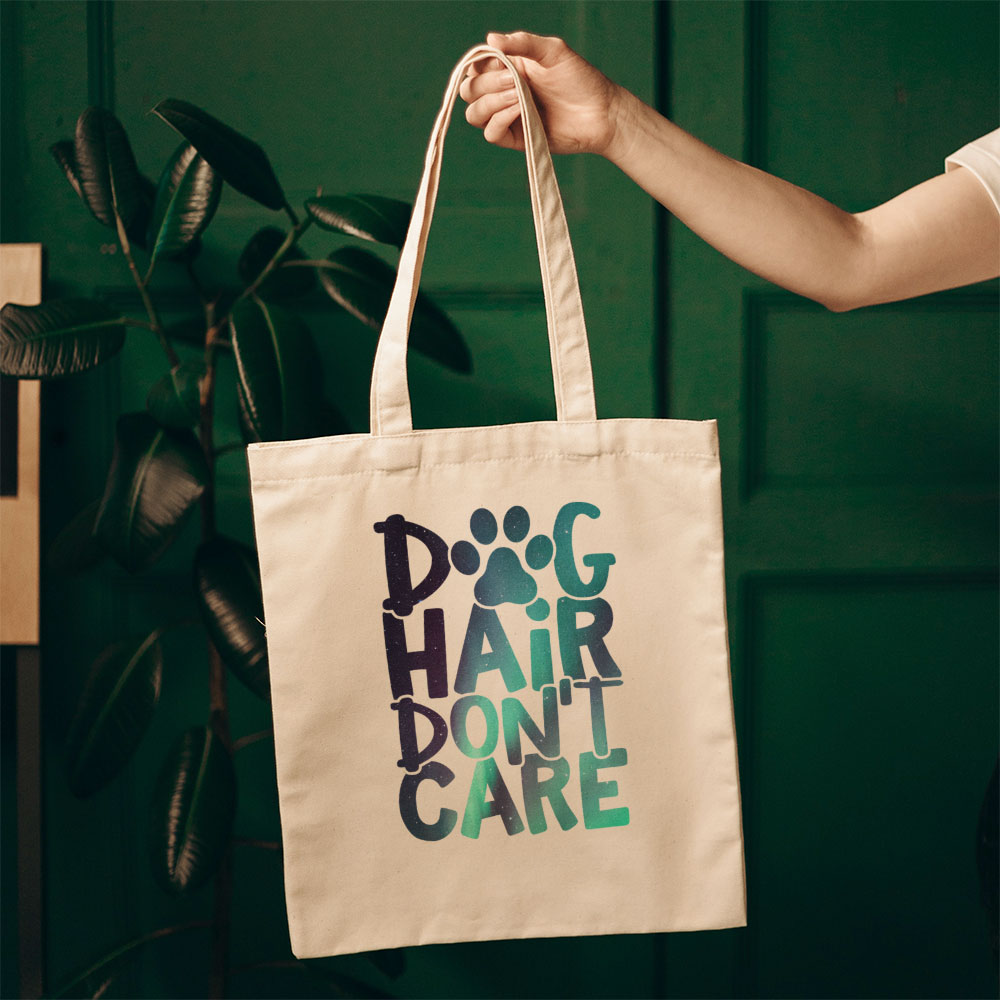 Dog Hair Don_t Care With A Paw With Green Galaxy Font Totes at $22.95 found at Personalizedpetlovergifts