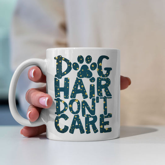 Dog Hair Don_t Care With A Paw with star font Mugs at $13.95 found at Personalizedpetlovergifts