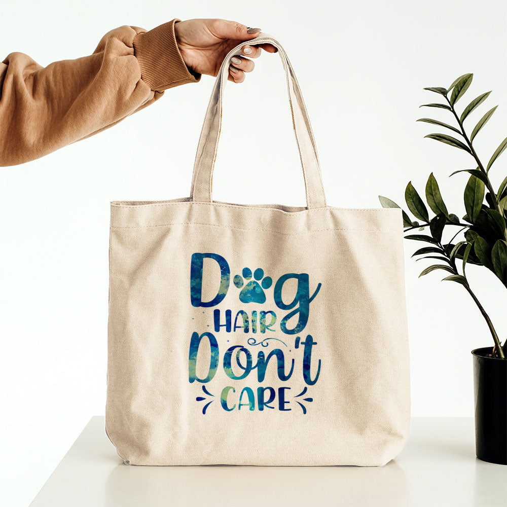 Dog Hair Don_t Care With Blue Paint Font Totes at $22.95 found at Personalizedpetlovergifts