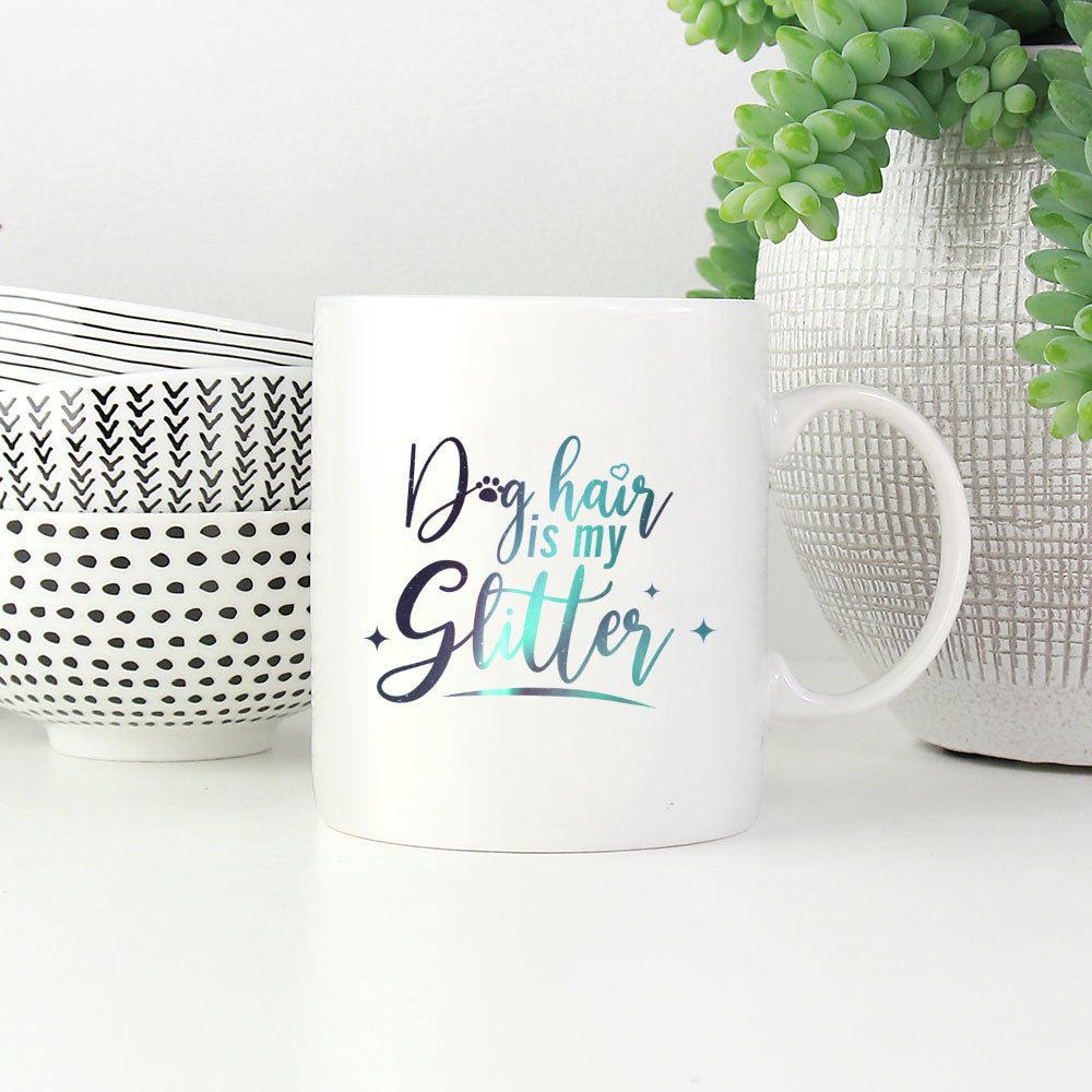 Dog Hair Is My Glitter with Green Galaxy font Mugs at $13.95 found at Personalizedpetlovergifts