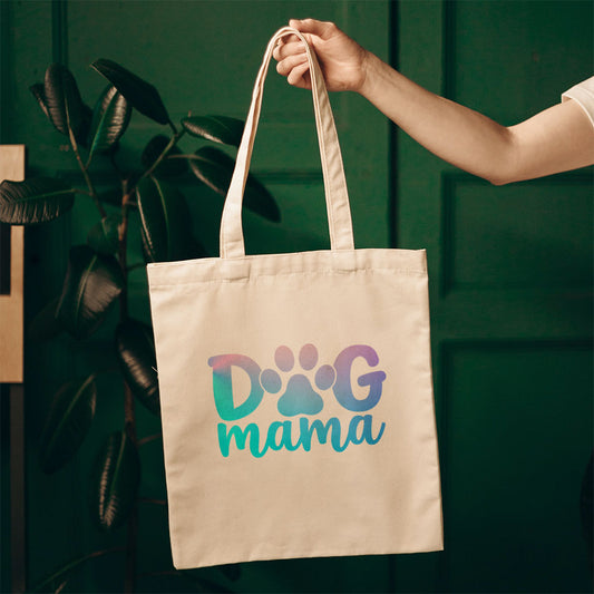 Dog Mama With A Paw With Blue Gradient Font Totes at $22.95 found at Personalizedpetlovergifts