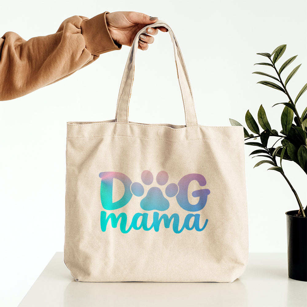 Dog Mama With A Paw With Blue Gradient Font Totes at $22.95 found at Personalizedpetlovergifts