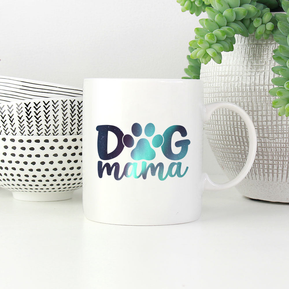 Dog Mama With A Paw with Green Galaxy font Mugs at $13.95 found at Personalizedpetlovergifts