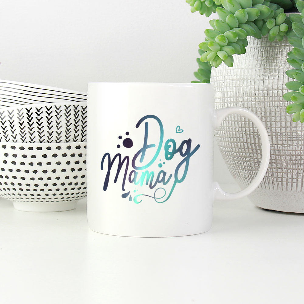 Dog Mama with Green Galaxy font Mugs at $13.95 found at Personalizedpetlovergifts