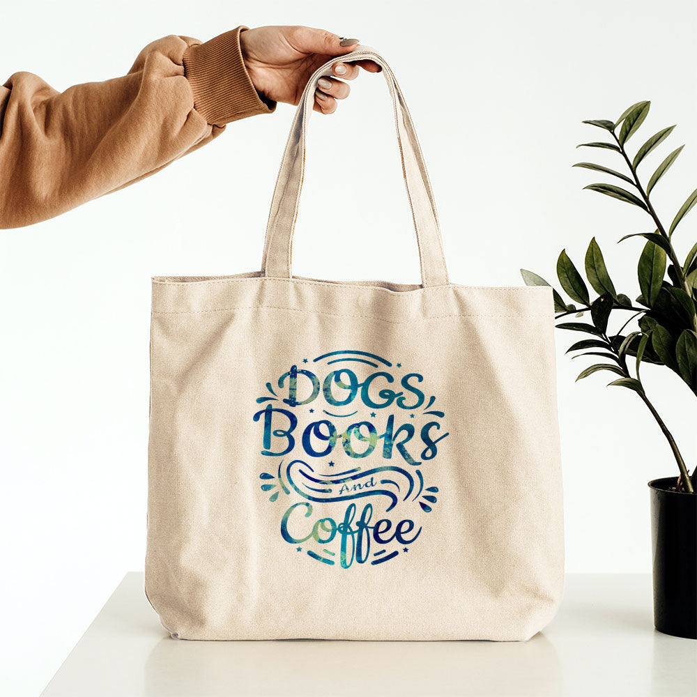 Dogs Book And Coffee With Blue Paint Font Totes at $22.95 found at Personalizedpetlovergifts