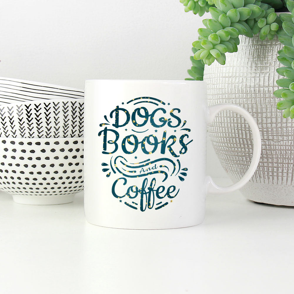 Dogs Book And Coffee with star font Mugs at $13.95 found at Personalizedpetlovergifts