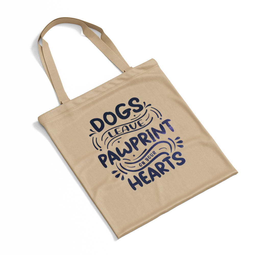 Dogs Leave Pawprints On Your Hearts With Galaxy Font Totes at $22.95 found at Personalizedpetlovergifts