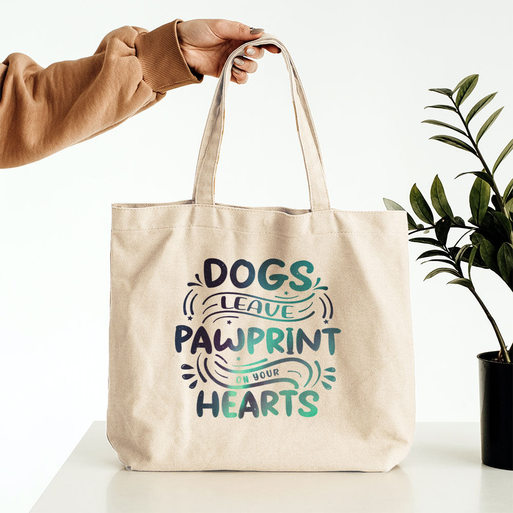 Dogs Leave Pawprints On Your Hearts With Green Galaxy Font Totes at $22.95 found at Personalizedpetlovergifts