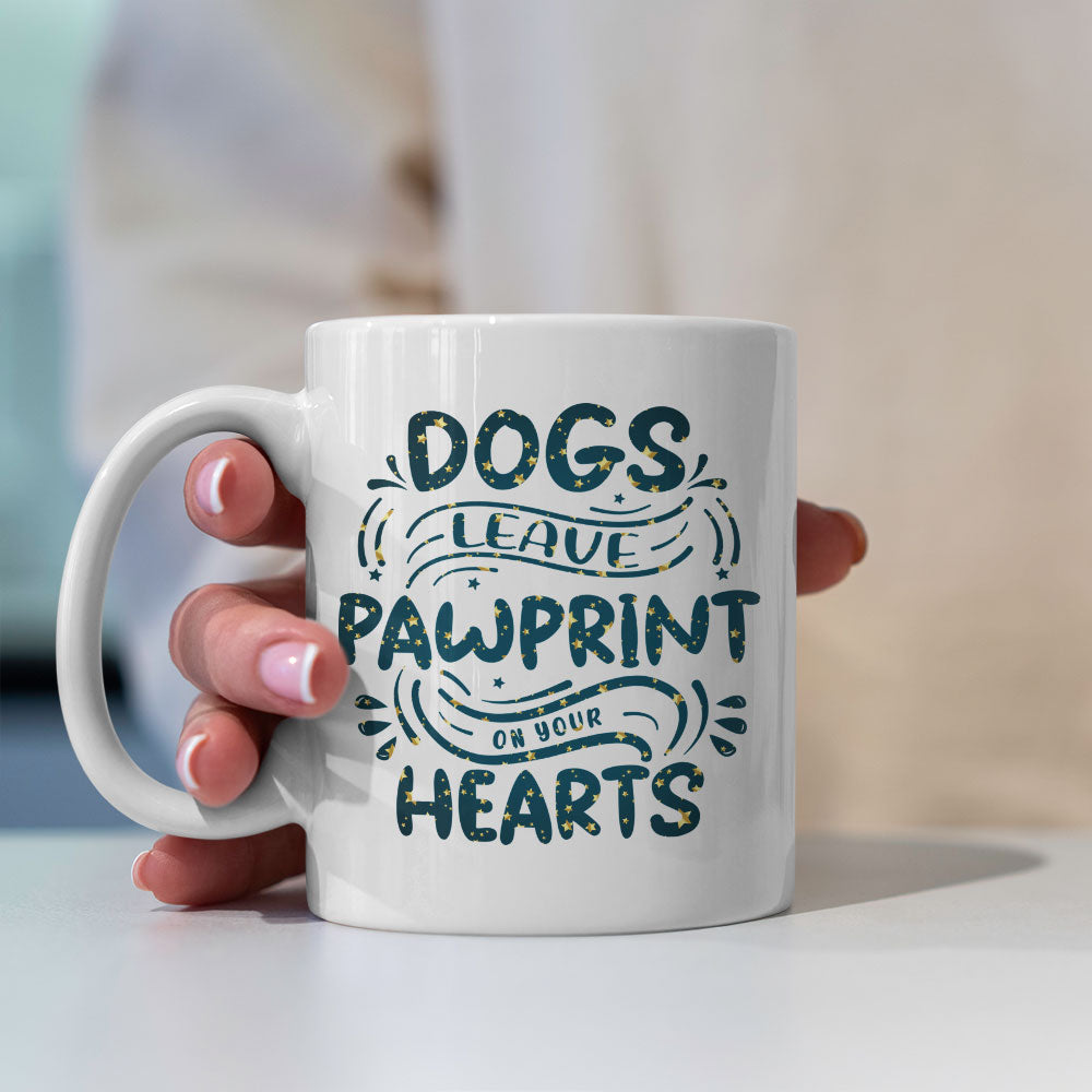 Dogs Leave Pawprints On Your Hearts with star font Mugs at $13.95 found at Personalizedpetlovergifts