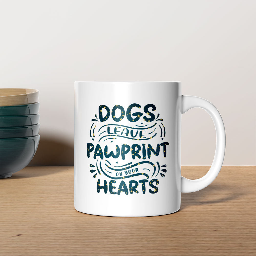 Dogs Leave Pawprints On Your Hearts with star font Mugs at $13.95 found at Personalizedpetlovergifts