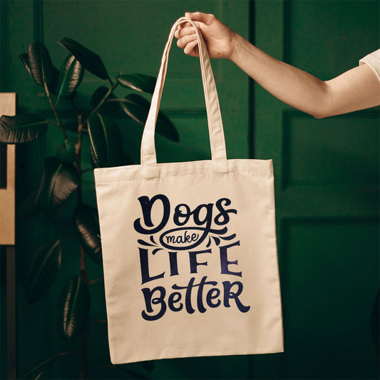 Dogs Make Life Better With Galaxy Font Totes at $22.95 found at Personalizedpetlovergifts