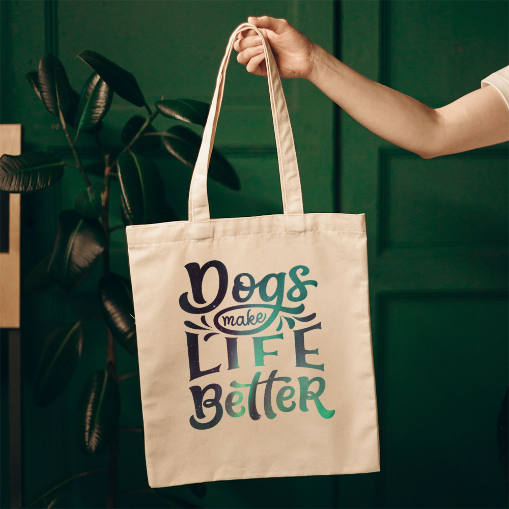 Dogs Make Life Better With Green Galaxy Font Totes at $22.95 found at Personalizedpetlovergifts