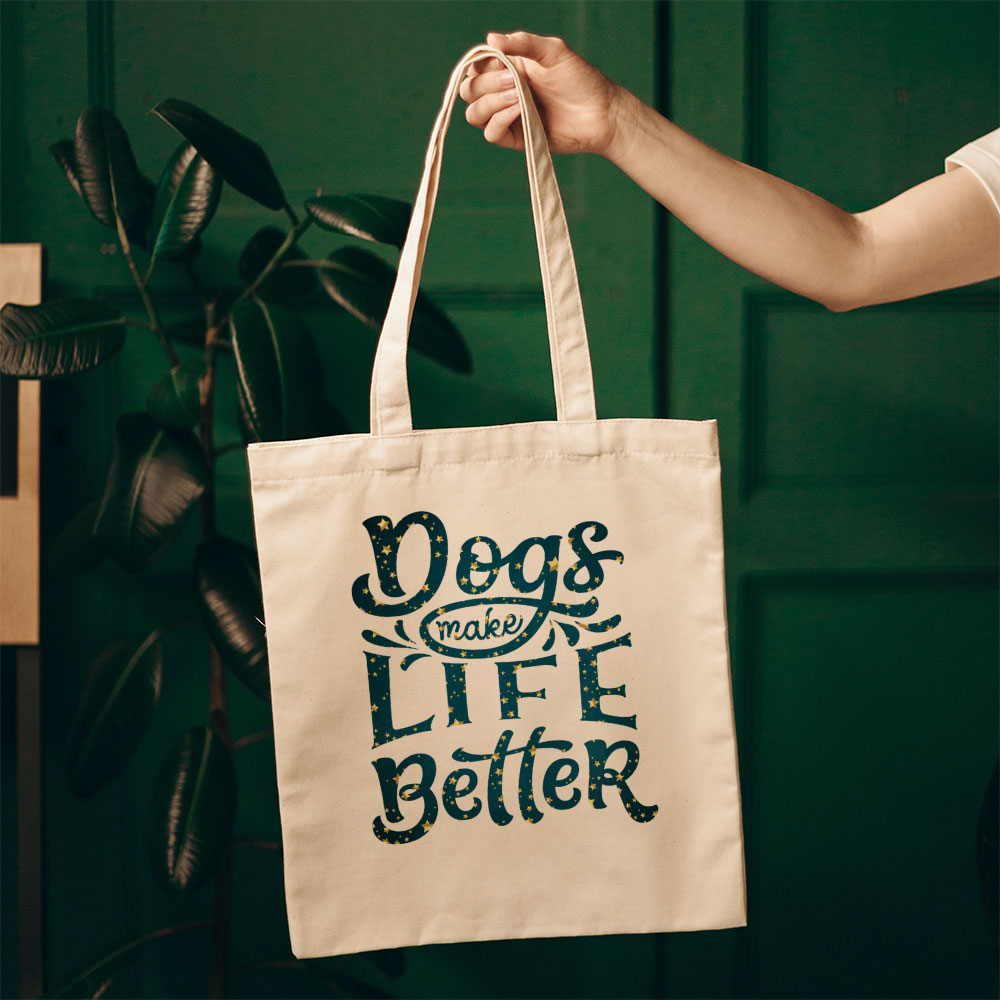 Dogs Make Life Better With Star Font Totes at $22.95 found at Personalizedpetlovergifts