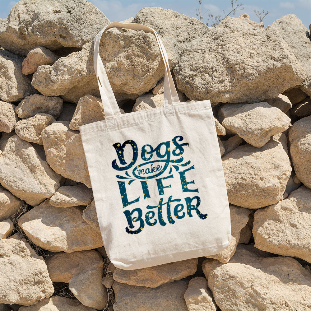 Dogs Make Life Better With Star Font Totes at $22.95 found at Personalizedpetlovergifts