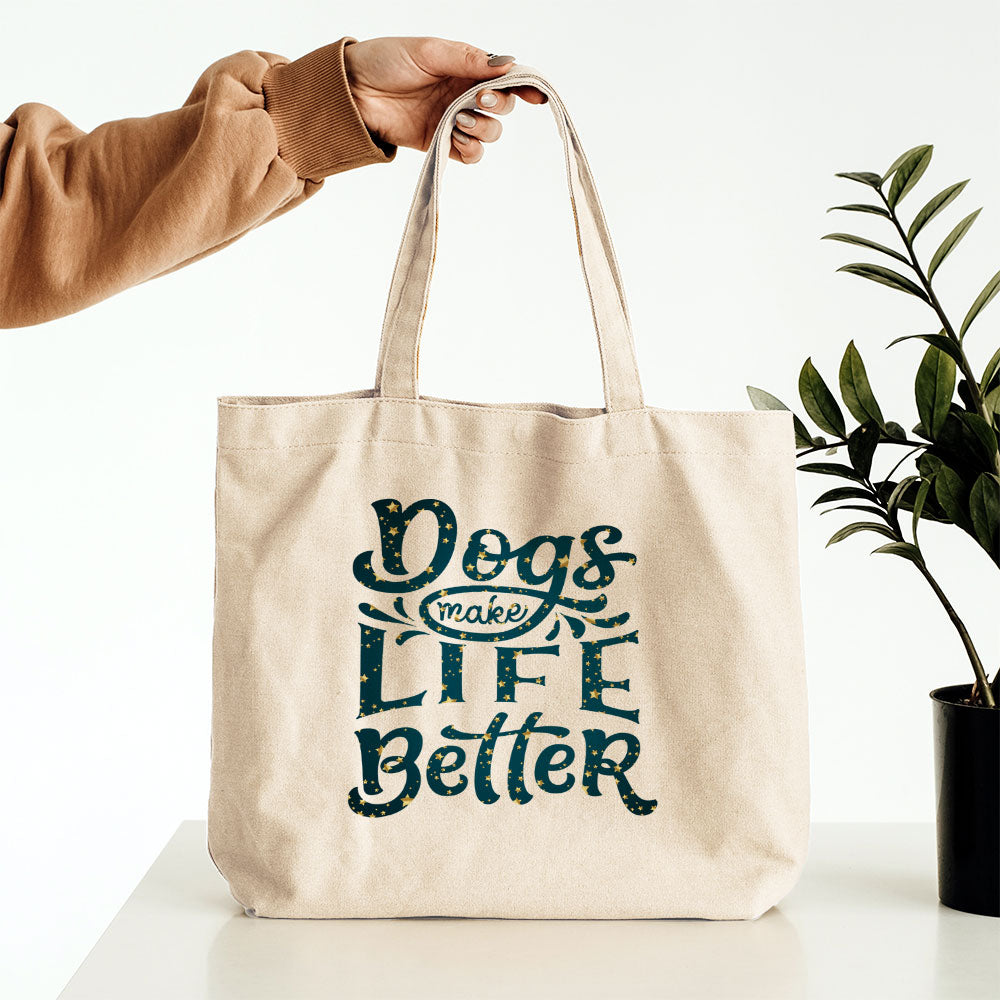 Dogs Make Life Better With Star Font Totes at $22.95 found at Personalizedpetlovergifts