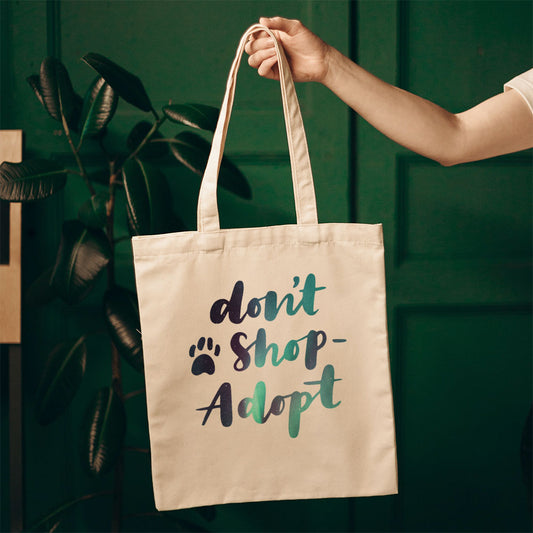 Don_t Shop Adopt With Green Galaxy Font Totes at $22.95 found at Personalizedpetlovergifts