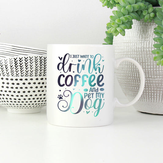 Drink Coffee And Pet My Dog with Green Galaxy font Mugs at $13.95 found at Personalizedpetlovergifts