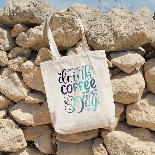 Drink Coffee And Pet My Dog With Green Galaxy Font Totes at $22.95 found at Personalizedpetlovergifts