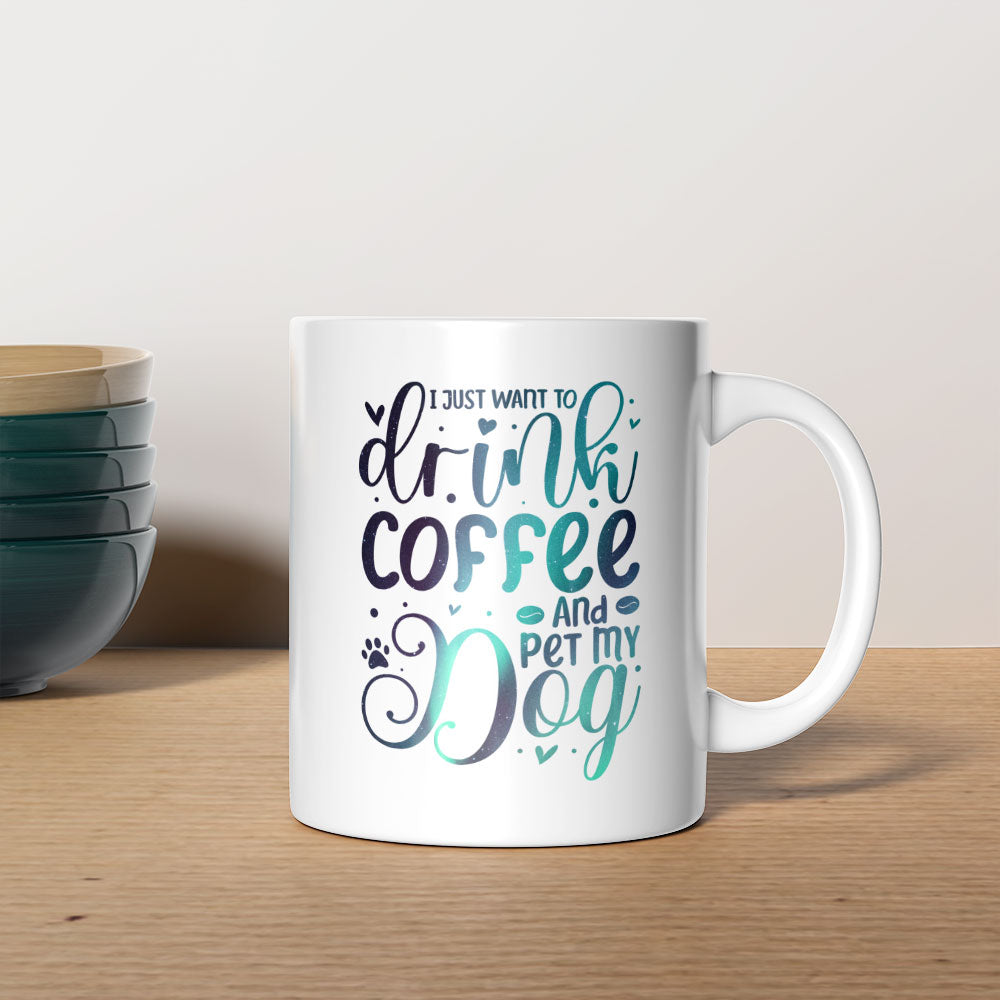 Drink Coffee And Pet My Dog with Green Galaxy font Mugs at $13.95 found at Personalizedpetlovergifts