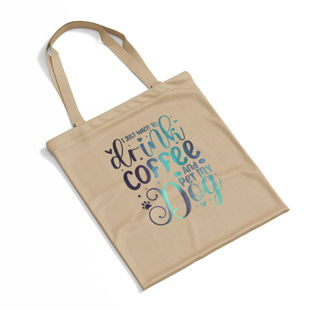 Drink Coffee And Pet My Dog With Green Galaxy Font Totes at $22.95 found at Personalizedpetlovergifts