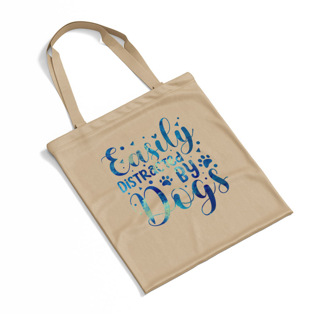 Easily Distracted By Dogs With Blue Paint Font Totes at $22.95 found at Personalizedpetlovergifts