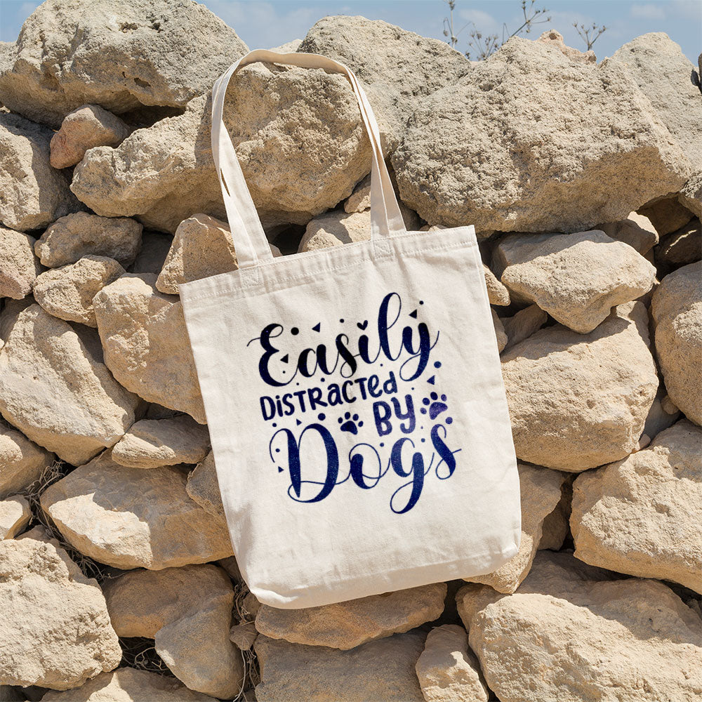 Easily Distracted By Dogs With Galaxy Font Totes at $22.95 found at Personalizedpetlovergifts