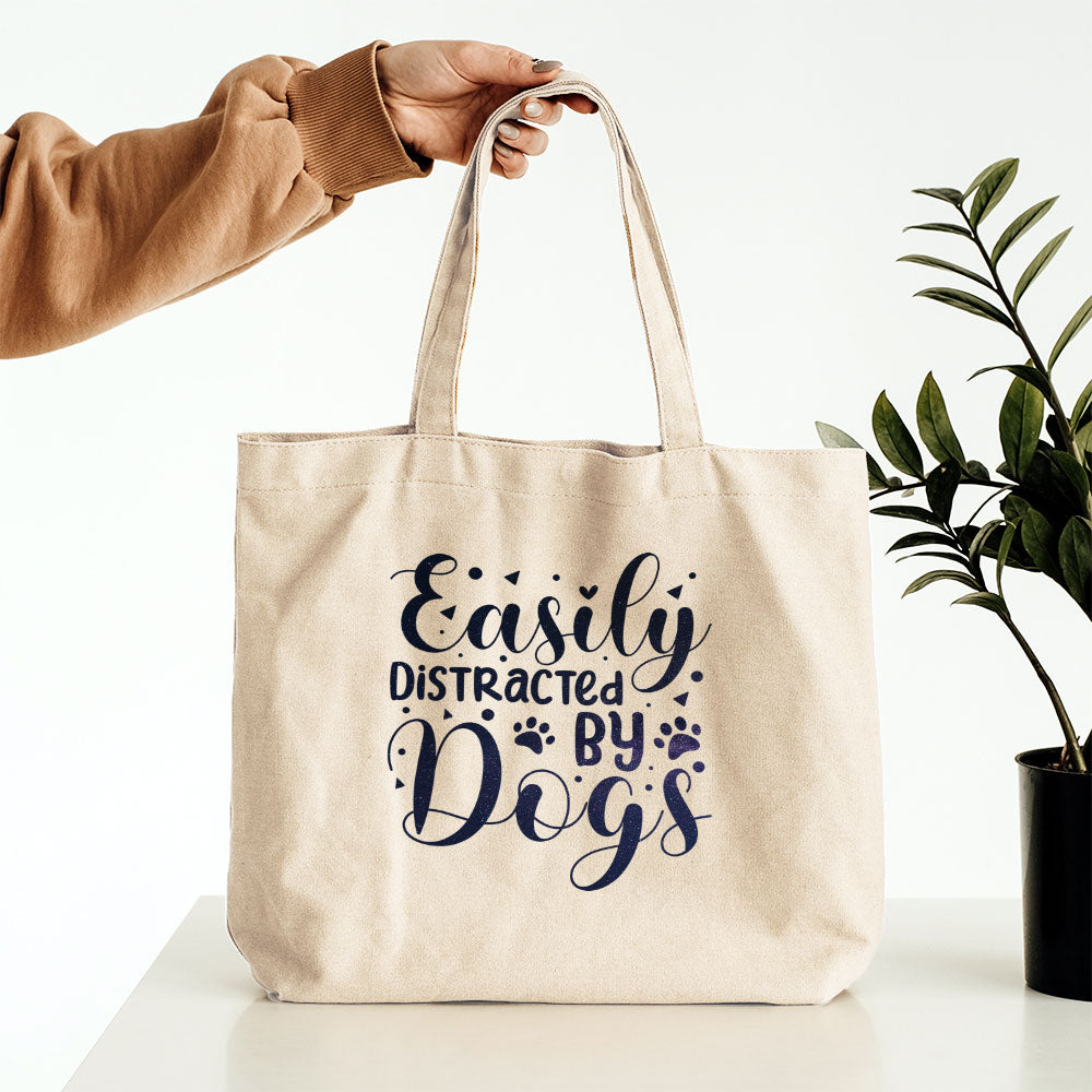 Easily Distracted By Dogs With Galaxy Font Totes at $22.95 found at Personalizedpetlovergifts