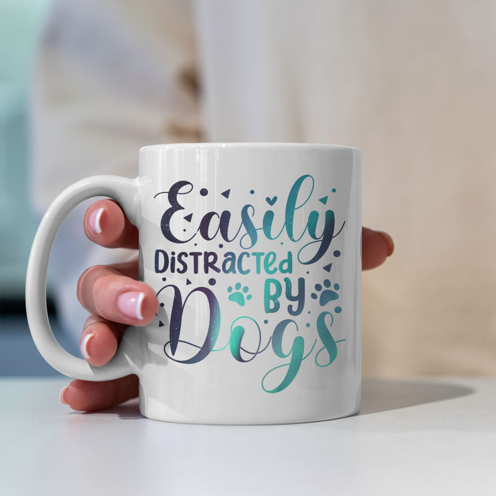 Easily Distracted By Dogs with Green Galaxy font Mugs at $13.95 found at Personalizedpetlovergifts