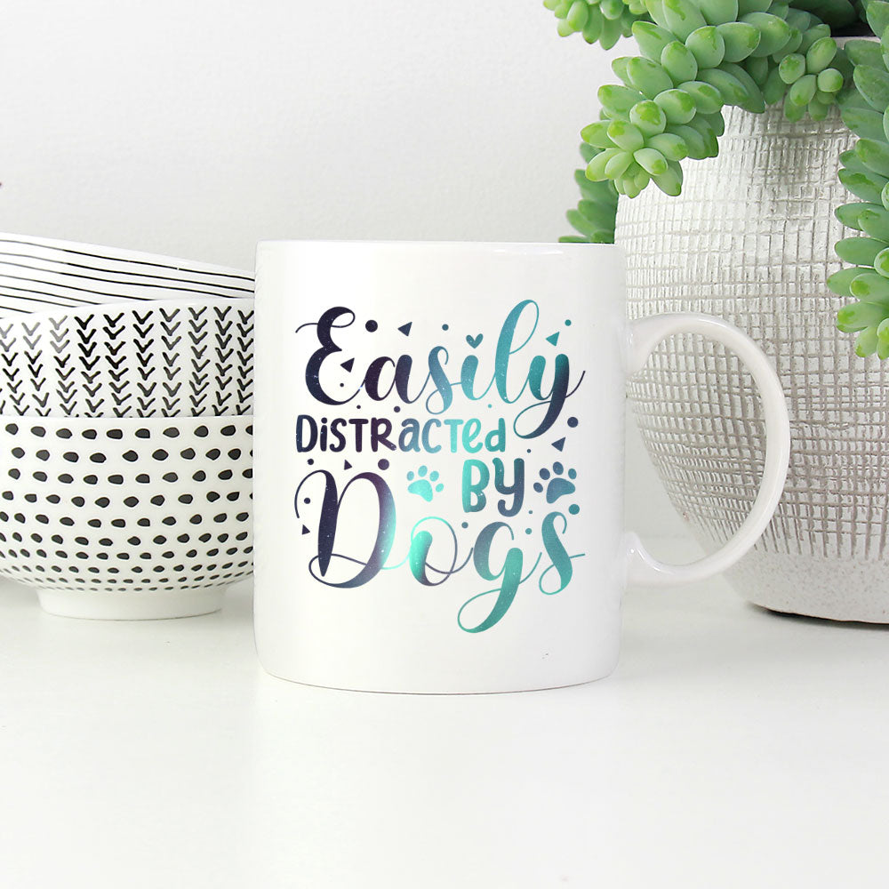 Easily Distracted By Dogs with Green Galaxy font Mugs at $13.95 found at Personalizedpetlovergifts