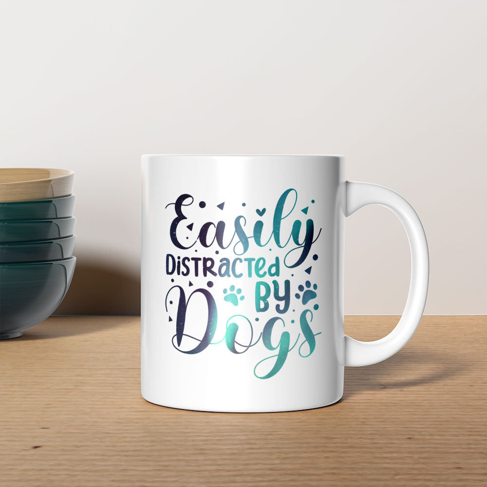 Easily Distracted By Dogs with Green Galaxy font Mugs at $13.95 found at Personalizedpetlovergifts