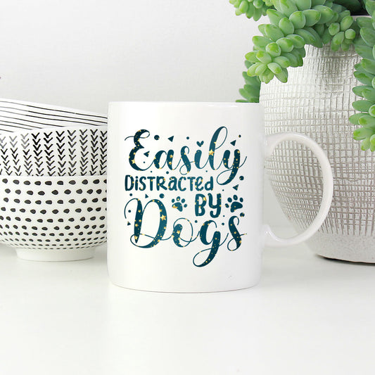 Easily Distracted By Dogs with star font Mugs at $13.95 found at Personalizedpetlovergifts