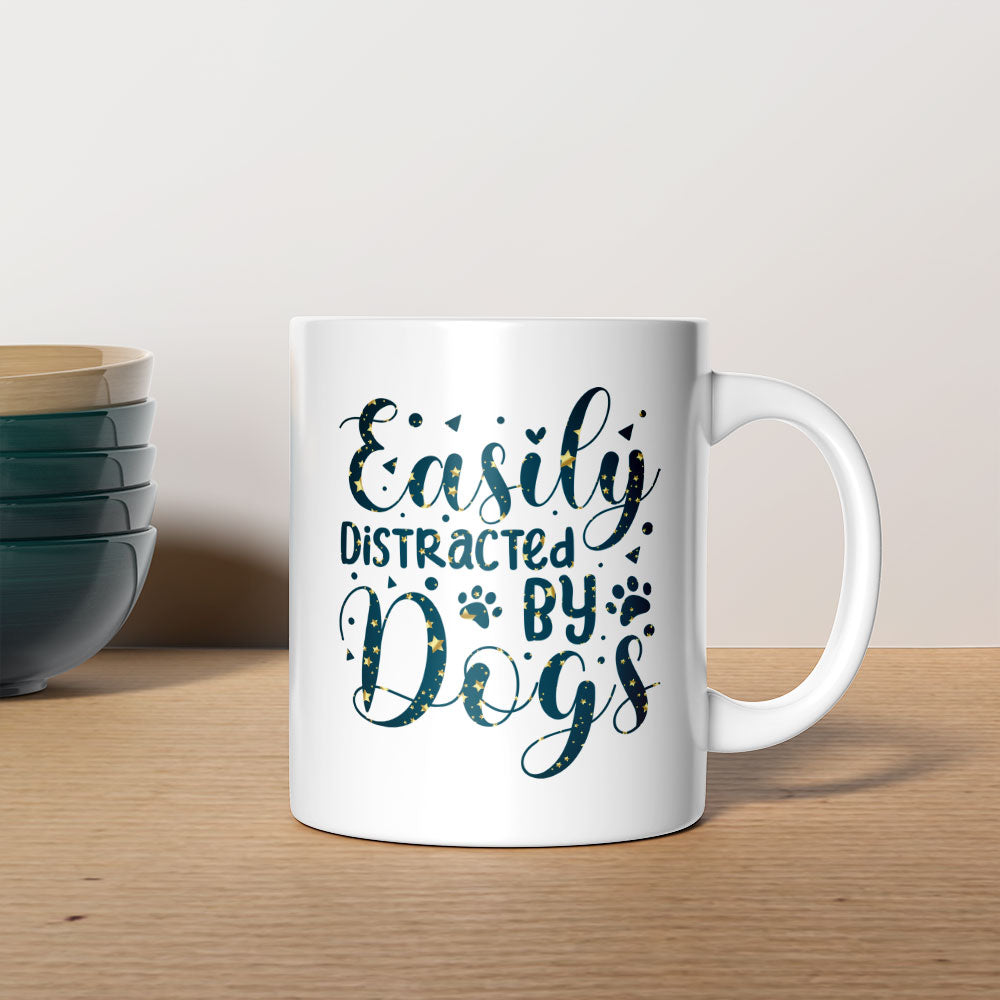 Easily Distracted By Dogs with star font Mugs at $13.95 found at Personalizedpetlovergifts