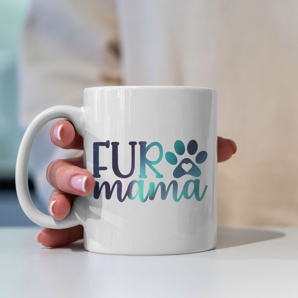 Fur Mama with Green Galaxy font Mugs at $13.95 found at Personalizedpetlovergifts