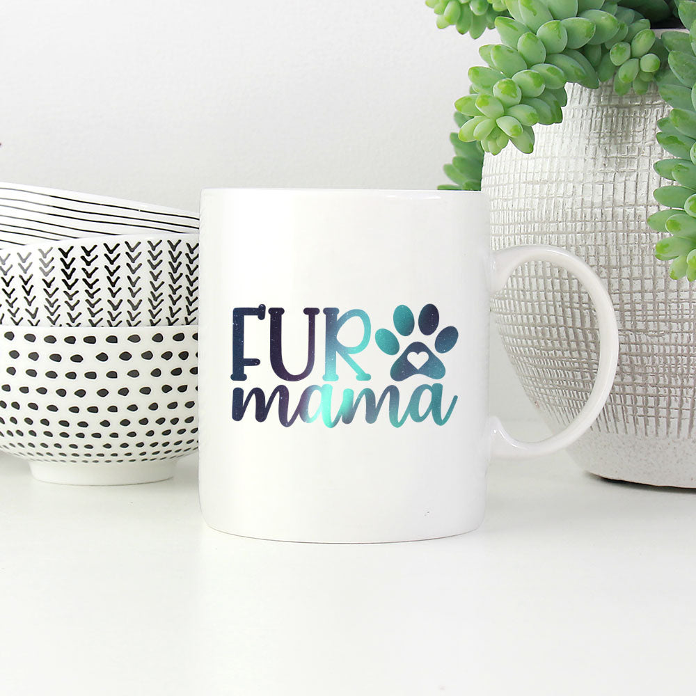 Fur Mama with Green Galaxy font Mugs at $13.95 found at Personalizedpetlovergifts