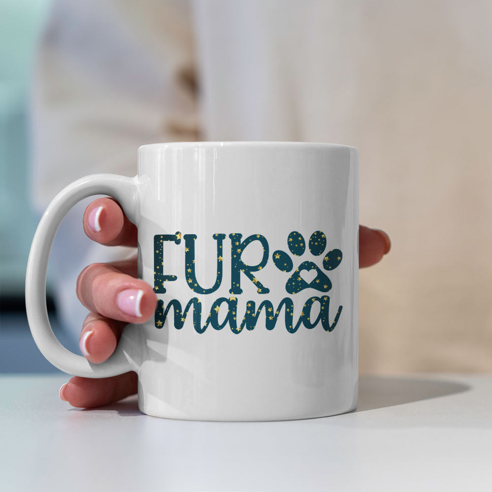 Fur Mama with star font Mugs at $13.95 found at Personalizedpetlovergifts