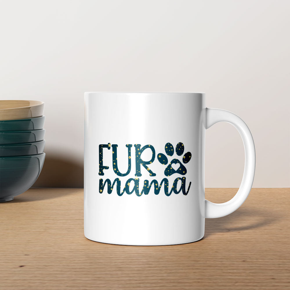 Fur Mama with star font Mugs at $13.95 found at Personalizedpetlovergifts