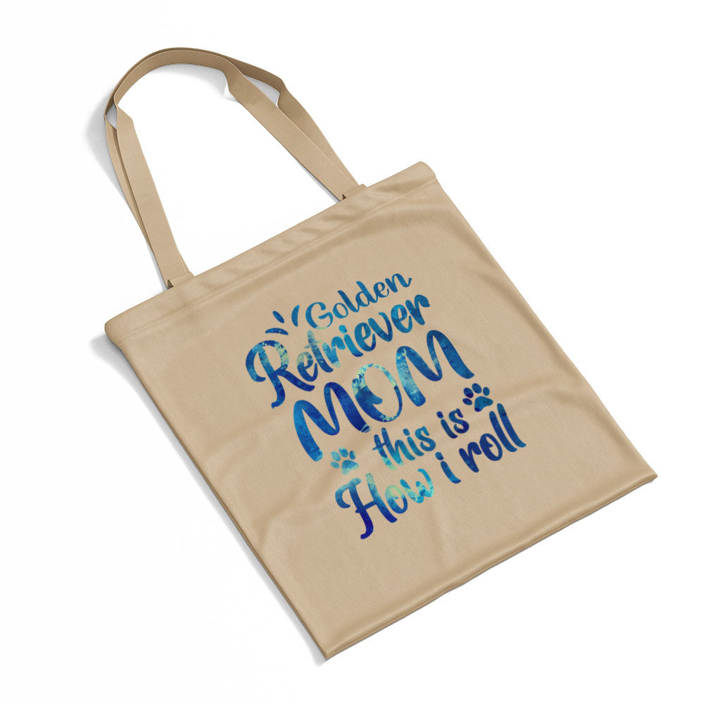 Golden Retriever Mom This Is How I Roll With Blue Paint Font Totes at $22.95 found at Personalizedpetlovergifts