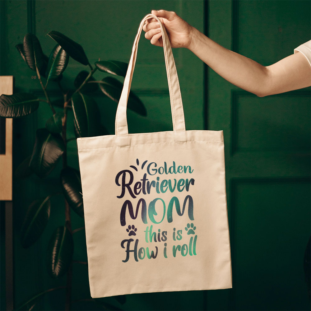 Golden Retriever Mom This Is How I Roll With Green Galaxy Font Totes at $22.95 found at Personalizedpetlovergifts