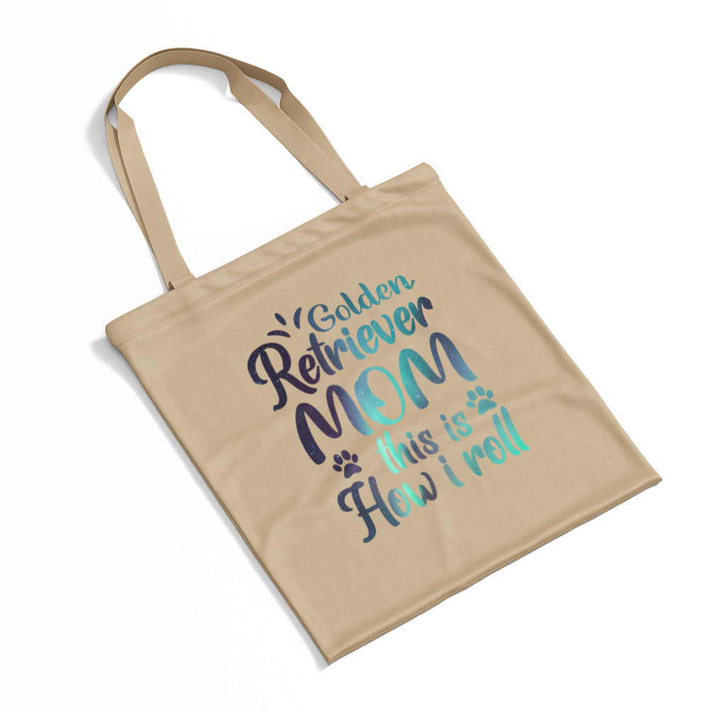 Golden Retriever Mom This Is How I Roll With Green Galaxy Font Totes at $22.95 found at Personalizedpetlovergifts