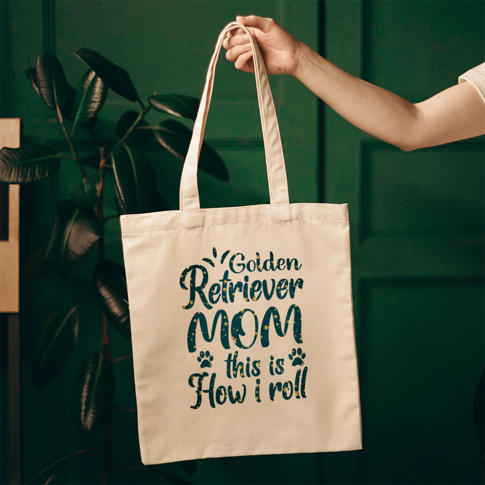 Golden Retriever Mom This Is How I Roll With Star Font Totes at $22.95 found at Personalizedpetlovergifts