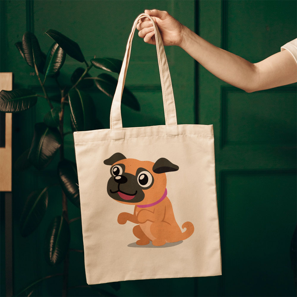 Happy Pug Sitting Totes at $22.95 found at Personalizedpetlovergifts