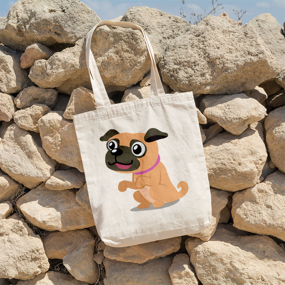 Happy Pug Sitting Totes at $22.95 found at Personalizedpetlovergifts