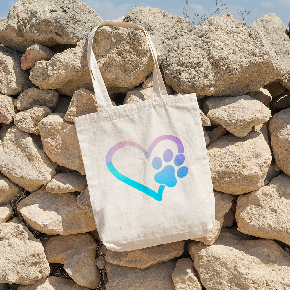 Heart With A Paw With Blue Gradient Font Totes at $22.95 found at Personalizedpetlovergifts