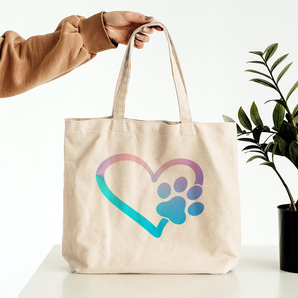 Heart With A Paw With Blue Gradient Font Totes at $22.95 found at Personalizedpetlovergifts