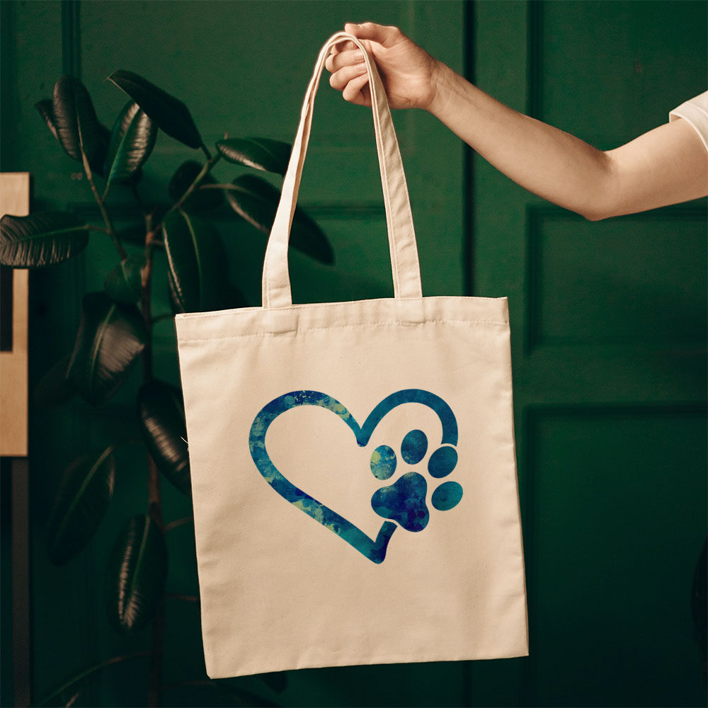 Heart With A Paw With Blue Paint Font Totes at $22.95 found at Personalizedpetlovergifts